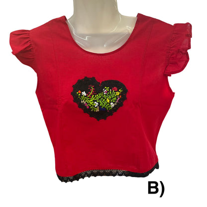 Red Artisan Blouse with Embroidered Heart