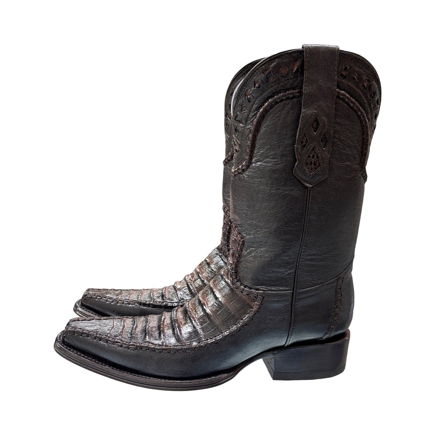 African Boots Brown Imitation Crocodile Belly Western Boots – Square Toe Cowboy Boots – Style Holanda