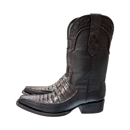 African Boots Brown Imitation Crocodile Belly Western Boots – Square Toe Cowboy Boots – Style Holanda