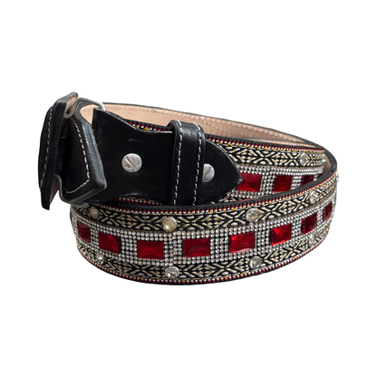 Western Rhinestone Belt – Red Stone Cowboy Belt