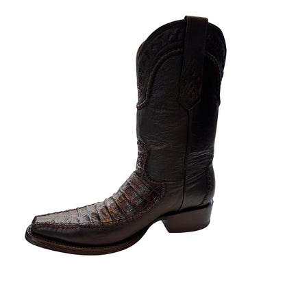 African Boots Brown Imitation Crocodile Belly Western Boots – Square Toe Cowboy Boots – Style Holanda