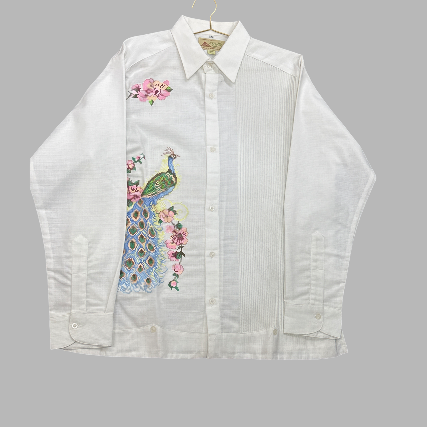 Embroidered Peacock Guayabera – Artisan Elegance