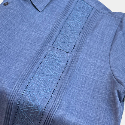 Men’s Blue and white Linen Guayabera – Handmade in Mexico