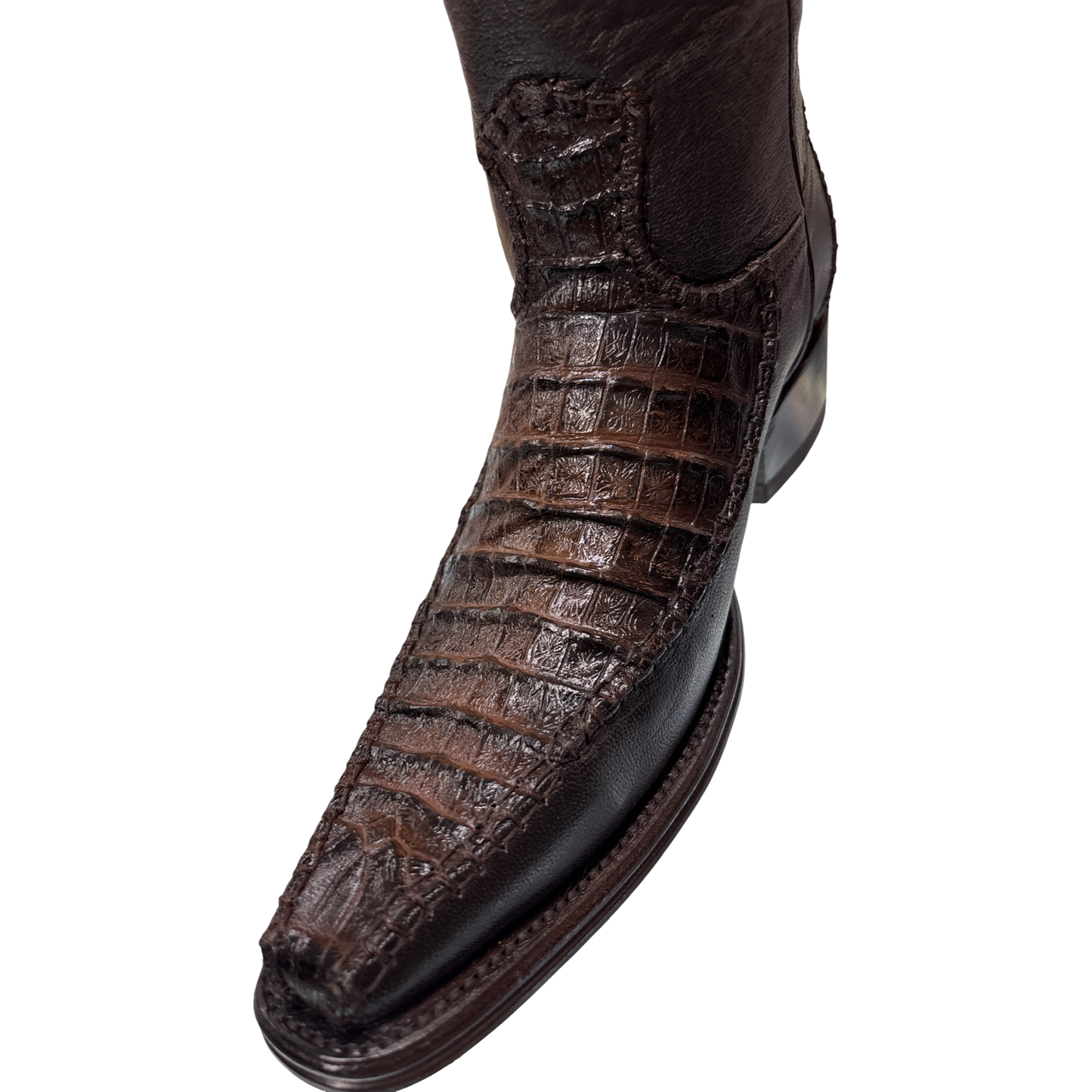 African Boots Brown Imitation Crocodile Belly Western Boots – Square Toe Cowboy Boots – Style Holanda