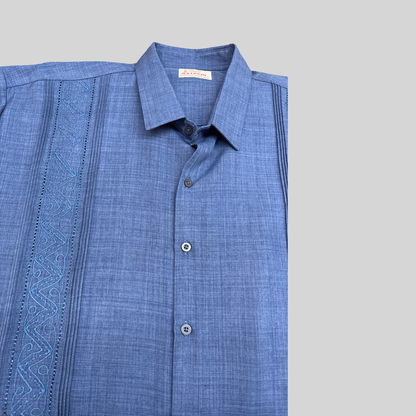 Men’s Blue and white Linen Guayabera – Handmade in Mexico