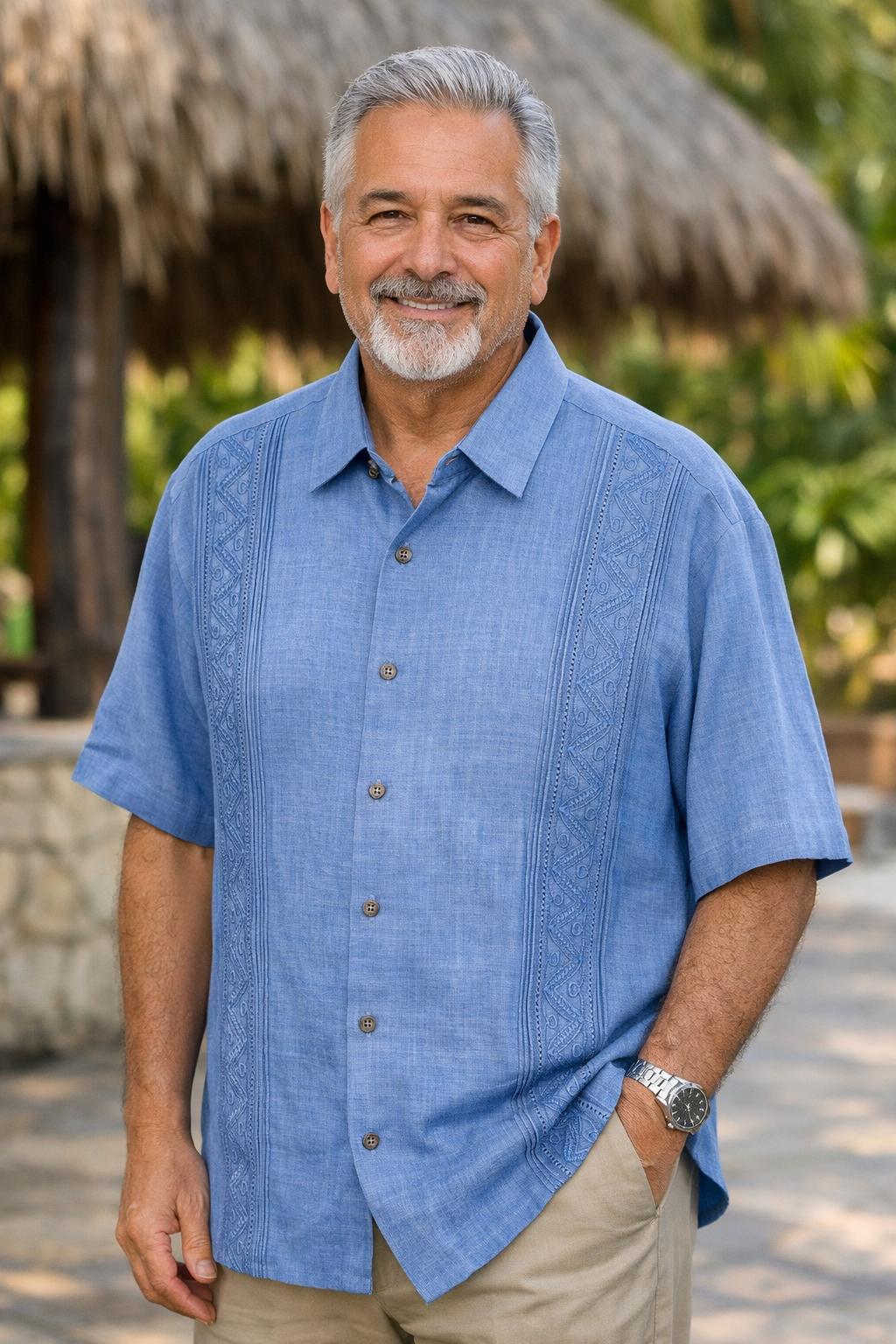Men’s Blue and white Linen Guayabera – Handmade in Mexico