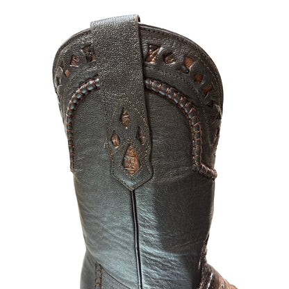 African Boots Brown Imitation Crocodile Belly Western Boots – Square Toe Cowboy Boots – Style Holanda