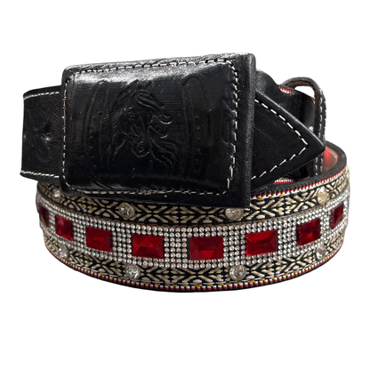 Western Rhinestone Belt – Red Stone Cowboy Belt