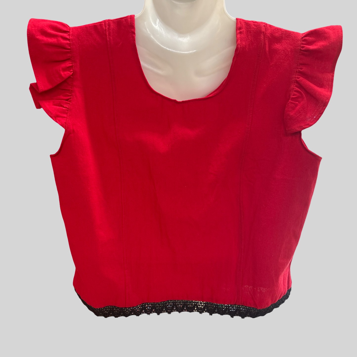 Red Artisan Blouse with Embroidered Heart