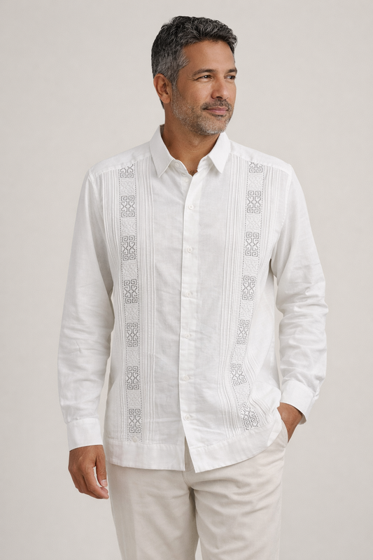 Men’s Blue and white Linen Guayabera – Handmade in Mexico