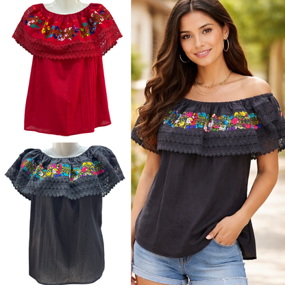 🌸 Embroidered Mexican Blouse – Off-Shoulder Elegant Style