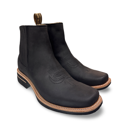 Botín Vaquero de Piel Negra – Estilo rodeo clásico